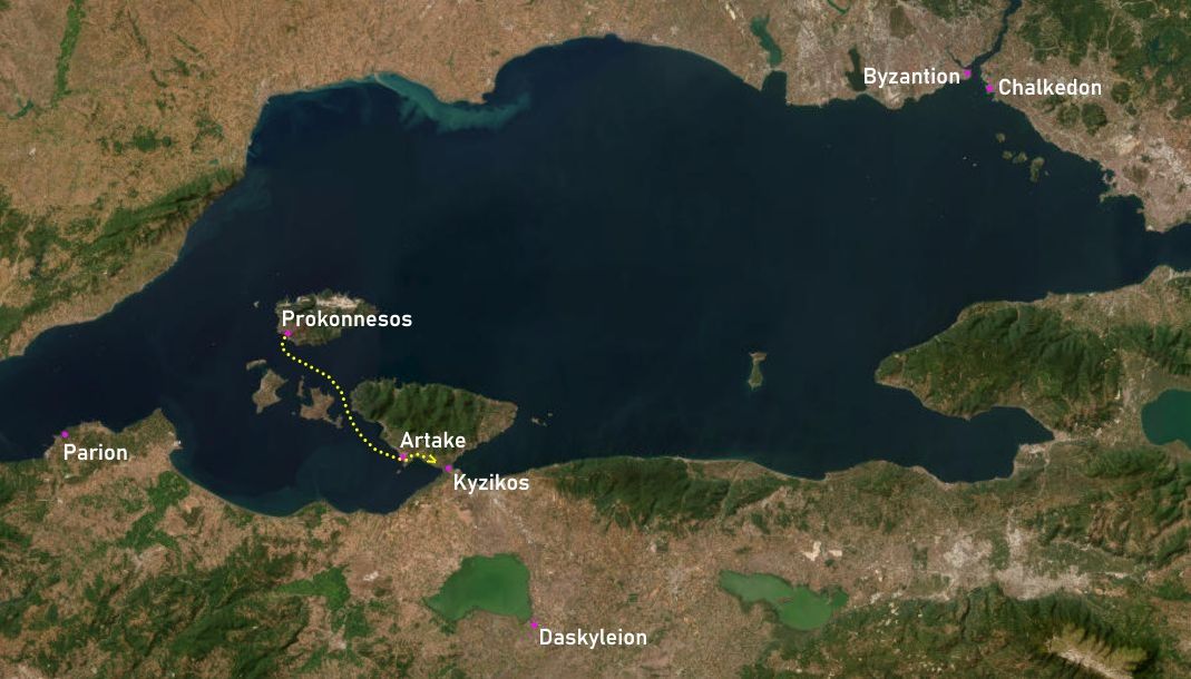 Map of Aristeas’ alleged trip to Kyzikos